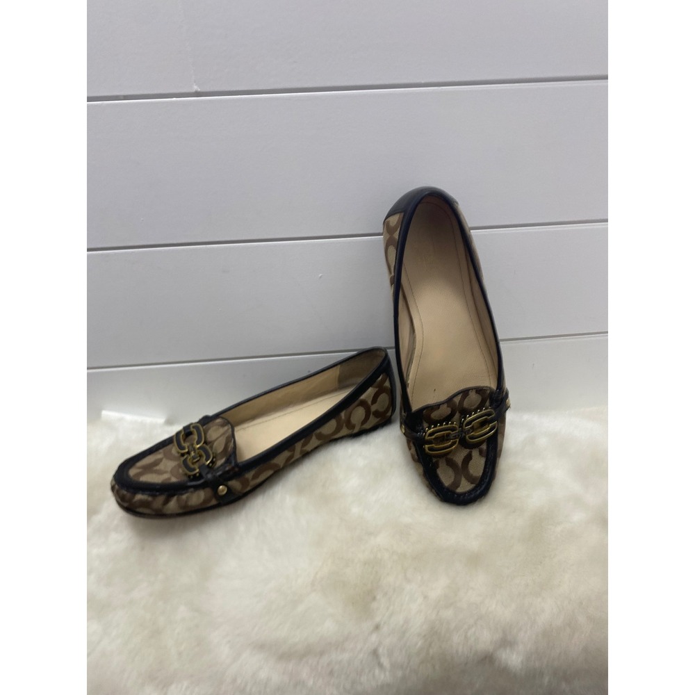 Coach Ella Signature Loafer Flats featuring a brown monogram canvas W 8.5